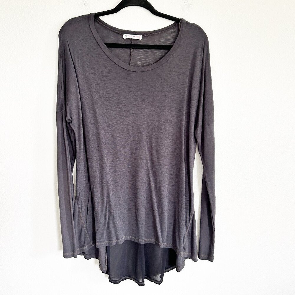 XCVI Wearables Shirt M Gray Slub Split Back Long Sleeve T-Shirt Scoop Neck